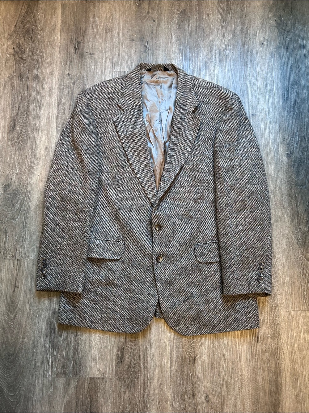 Lands' End Harris Tweed Handwoven Pure 100% Wool Blazer Mens 44R Gray Sport Coat